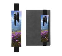 Portapenne in pelle nera, segnalibro YYHWHJDE Nature fiori viola prato montagna stampa scenica fascia elastica regolabile 21,1-4,6 cm adatto per la maggior parte dei quaderni diari