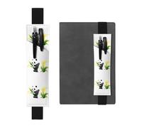 Portapenne in pelle nera segnalibro YYHWHJDE Panda Picking Calla Lilies immagine fascia elastica regolabile 21,1-4,6 cm adatto per la maggior parte dei quaderni diari