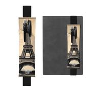 Portapenne in pelle nera, segnalibro YYHWHJDE Parigi, Torre Eiffel e farfalla, con fascia elastica regolabile da 21,1 a 4,6 cm, adatto per la maggior parte dei quaderni e diari