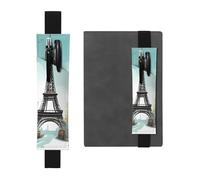 Portapenne in pelle nera, segnalibro YYHWHJDE Romantico Parigi Torre Eiffel Stampe Biciclette Fascia elastica regolabile 21,1-4,6 cm per quaderni Diari Copertina rigida Diario