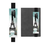 Portapenne in pelle nera, segnalibro YYHWHJDE Romantico Parigi Torre Eiffel Stampe Biciclette Fascia elastica regolabile 21,1-4,6 cm per quaderni Diari Manuali Pianificatori