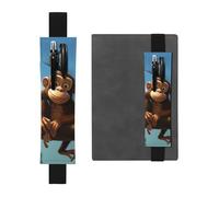 Portapenne in pelle nera, segnalibro YYHWHJDE Two Monkeys stampe, fascia elastica regolabile da 21,1 a 4,6 cm, per quaderni, diari, manuali e pianificatori