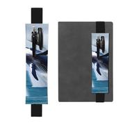 Portapenne in pelle nera, segnalibro YYHWHJDE Whales at Sea, con fascia elastica regolabile da 21,1 a 4,6 cm, adatto per la maggior parte dei quaderni e diari