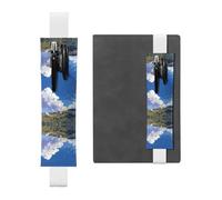 Portapenne in pelle, segnalibro RRKDOY con nuvole bianche e pecorelle stampate, per diari, agende, agende, con cinturino regolabile