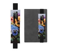 Portapenne per quaderni, fascia elastica regolabile, portapenne con fiori del pensiero segnalibro in pelle PU custodia per penne astuccio portapenne segna pagine per agende, diari, libri