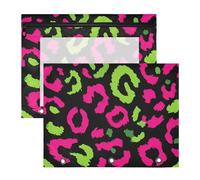 Portapenne portatile per raccoglitori a 3 anelli, confezione da 2 pezzi, per insegnanti, rientro a scuola, verde fluo, rosa, motivo leopardato