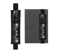 Portapenne regolabile in pelle con luna, stelle e pianeti, segnalibro nero per quaderni, calendari e tablet