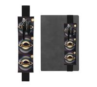 Portapenne regolabile in pelle nera da 21,1 a 4,6 cm, adatto per la maggior parte dei quaderni, diari, manuali, libri, belle stampe Saturno, Nero , Taglia unica