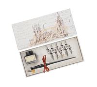 Portapenne retrò con pennini, per scrittura inglese, pennino obliquo per disegno, scrittura, ombreggiatura, obliquo, per calligrafia inglese con