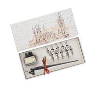 Portapenne retrò con pennini, per scrittura inglese, pennino obliquo per disegno, scrittura, ombreggiatura, obliquo, per calligrafia inglese con