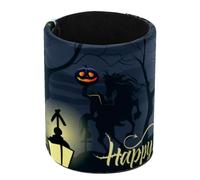 Portapenne rotondo da scrivania, con scritta "Happy Halloween", con castello di zucca, luna, penna, tazza, pennelli da trucco, supporto da scrivania, organizer per cancelleria, per casa, ufficio