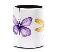 Portapenne rotondo per scrivania, collezione di matite colorate libellula ape e farfalla grande tazza in pelle, organizer da scrivania per casa, ufficio, scuola, aula