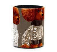 Portapenne rotondo per scrivania, grazioso barboncino marrone in maglione, grande portapenne in pelle, organizer da scrivania per casa, ufficio, scuola, aula