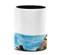 Portapenne rotondo per scrivania, motivo paesaggio marino e vecchio faro, grande portapenne in pelle, organizer da scrivania per casa, ufficio, scuola, aula