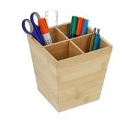 Relaxdays Portapenne da Scrivania, 4 Scomparti Portamatite, Organizer da Ufficio, HLP 15, 5x14,5 cm, bambù, Naturale, Fibra di Legno