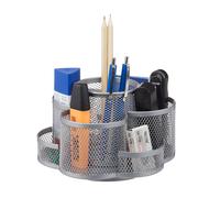Relaxdays 10022487_55 Portapenne Scrivania Ufficio, 7 Scomparti, Girevole, Rotondo, Materiale Cancelleria Scuola, Argento
