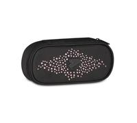 Seven Bustina Round Plus GlitzyCute, Nero e Viola, Astuccio con Passanti Elastici Portapenne e Tasca Interna con Zip, Scuola Media e Superiore