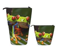 Portapenne Telescopico Red Eyed Tree Frog Astuccio Telescopico Portapenne Con Cerniera Grande Capacità Trucco Portamonete, Pour Studente, Scolastico, Uffici
