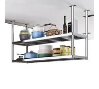 Portapentole e padelle da Parete a 2 Livelli, da Appendere al soffitto, Porta spezie da Cucina e mensola sospesa, portabottiglie per Bar, Cantina, Garage e Ristorante (120x35x80 cm