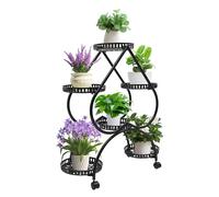 Portapiante in metallo con rotelle Portafiori smontabile a forma di cuore in ferro Giardino Scaffale per piante da esterno Scaffale per fiori da esterno per 6 piante Nero