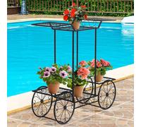 Portapiante in metallo COSTWAY, portafiori nero, portafiori con 6 ripiani, portapiante per interni ed esterni, portapiante da balcone giardino, carrello portafiori autoportante