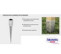 Portapilastro a sfondare su terra per pali legno quadrati da 70/90/100/120 mm