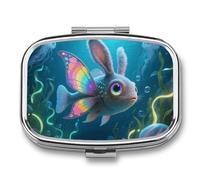Portapillole a 2 scomparti divertente da viaggio a forma di pesce, con specchio, impermeabile, organizer per medicine e pillole 2 volte al giorno, contenitore portatile per borsa e tasca, rettangolare