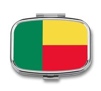 Portapillole A 2 Scomparti, Piccolo, Portatile Per Tasca O Borsa, Con Bandiera Del Benin, Contenitore Per Medicinali, Vitamine, Farmaci, Olio Di Pesce E Integratori, Quadrato