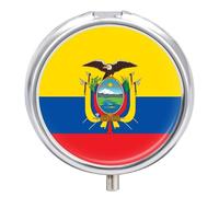 Portapillole A 3 Scomparti Con Bandiera Della Repubblica Dell'Ecuador, Portatile Per Tasca O Borsa, Organizer Da Viaggio Per Pillole Per Vitamine, Farmaci, Olio Di Pesce E Integratori, Rotondo