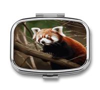 Portapillole da viaggio con panda rosso su ramo di albero, portatile, quotidiano, impermeabile, piccolo contenitore per medicine, vitamine, olio di pesce, merluzzo, olio di fegato, tappi per le