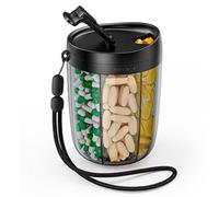 Portapillole da viaggio, dispenser per pillole 6 ampi scomparti Scatola da viaggio trasparente con tracolla Custodia per medicinali a prova di mix Ampia apertura Organizzatore portatile per integrato