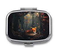 Portapillole Da Viaggio Portapillole Volpe Della Foresta Autunnale Portatile Portapillole, Dispenser Tascabile, Portapillole Con Scomparto Per Vitamine