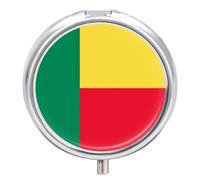 Portapillole Piccolo Con 3 Scomparti, Portatile Per Tasca O Borsa, Con Contenitore Portamedicinali Con Bandiera Del Benin Per Vitamine, Farmaci, Olio Di Pesce E Integratori, Rotondo