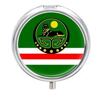 Portapillole Piccolo Con Bandiera Della Repubblica Di Cecenia Per Tasca Organizer Per Medicinali Portapillole Da Viaggio Impermeabile Contenitore Per Vitamine Olio Di Pesce Integratori Rotondo