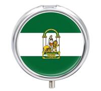 Portapillole Rotondo A 3 Scomparti Piccolo Portapillole Con Stampa Bandiera Dell'Andalusia E Specchio Contenitore Portatile Per Medicinali Organizer Per Vitamine Per Borsa Tasca Regalo Da Viaggio