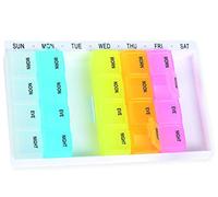 Portapillole settimanale, con 7 moduli estraibili di colori differenti, scritte in inglese
