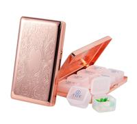 Portapillole Settimanale da Viaggio, 8 Scomparti, Metallo, Senza BPA, per Medicinali (Modello Rosa, Grande)