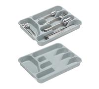 Relaxdays Portaposate, Ste da 2, Divisore per Posate da Cassetto, 5 Scomparti, Utensili Cucina, HLP 4x25x33 cm, Grigio