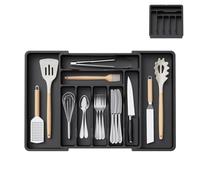 Portaposate da Cassetto, Portaposate Regolabile, Vassoio Portaposate Estensibile, Portaposate per Cassetti Cucina, Porta Posate Cucina Cassetto, per Utensili, Cucchiai, Forchette e Coltelli, Nero