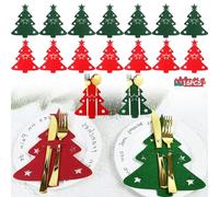 Portaposate in Feltro di Natale, 16 Pezzi Porta Posate da Tavola per Natale,Portaposate Albero di Natale,Portaposate Natalizio,Addobbi X La Tavola