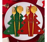 Portaposate in Feltro di Natale, 8 Pz Tasca per Posate Albero di Natale Decorazioni da Tavola Natalizie, Rosso Verde Coltelli Forchetta Cucchiaio Stoviglie Porta Posate per Addobbi Tavolo Natalizio