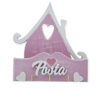 Portaposta Portachiavi da Parete in Legno con Cuori Rosa
