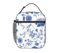 Portapranzo con foglie floreali blu per uomo e donna, borsa termica isolante, borsa per il pranzo riutilizzabile con tasca frontale, borse per il pranzo per uomo e donna per lavoro, picnic, viaggi, bo