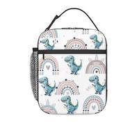 Portapranzo per bambini con dinosauri e arcobaleni, carino, per ragazze, ragazzi e adolescenti, borsa termica isolata con portaborraccia, borsa termica morbida riutilizzabile con scomparto, borsa per