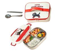 Portapranzo Per Bambini - Set Portapranzo Portatile In Acciaio I-nox | Contenitori Per Alimenti A Forma Di Animaletto Dei Cartoni Animati Con Posate E Borsa Per Il Trasporto Per Bambini (Gatto)