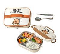 Portapranzo Per Bambini - Set Portapranzo Portatile In Acciaio I-nox | Contenitori Per Alimenti A Forma Di Animaletto Dei Cartoni Animati Con Posate E Borsa Per Il Trasporto Per Bambini (Capibara)