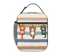 Portapranzo retrò a forma di gatto, carino, per bambine, ragazzi e adolescenti, borsa termica isolata con portaborraccia, borsa frigo morbida riutilizzabile con scomparto, borsa per il pranzo con cern