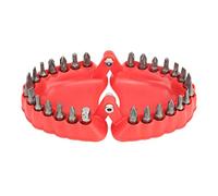 Portapunte per Trapano a Forma di Dentiera, Rosso, 28 Fori, Plastica e Metallo, con Punte Incluse, 14,5x8,8x3,2 cm