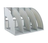 Portariviste con 4 Scomparti, Portariviste da Scrivania Verticale, Porta Quaderni da Scrivania, Robusto Organizer in Plastica per Documenti A4, Porta Libri per Ufficio, Scuola, Casa (Grigio chiaro)