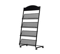 Portariviste con rotelle, espositore per riviste, con 4 ripiani da pavimento, porta riviste, colore: nero